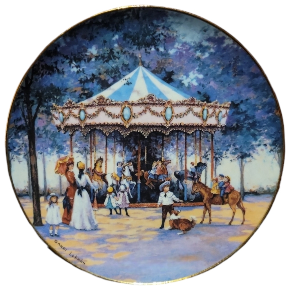 Vtg Franklin Mint Heirloom Carousel Memories Sandi LeBron Porcelain Gold Plate